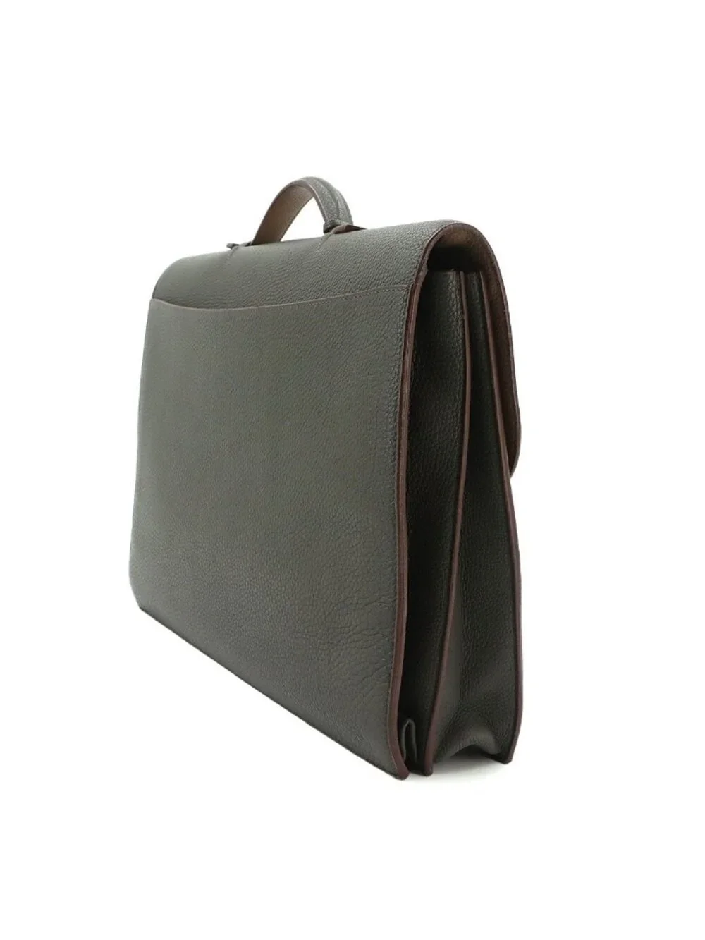 Hermes Sac a Depeche 41 Briefcase Business Togo Vert Grease Etoupe